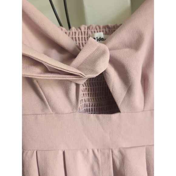 Yidarton Women's S Pale Pink Front Bow Tie Midi SunDress Buttons & Cut Outs - Picture 10 of 10